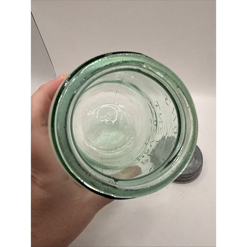 Mason's Jar Hero Cross Patent Nov 30th 1858, Aquamarine Glass, 1/2 Gal, Zinc Lid